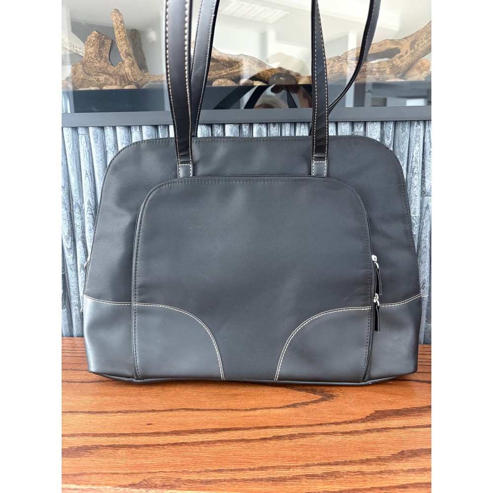 Black Nylon Laptop Tote Bag Pink Lining Professional Work Briefcase Shoulder Bag